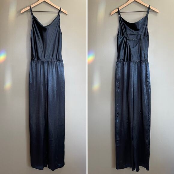 NWT Samsoe & Samsoe Fredericka Jumpsuit Navy Blue Satin Size Medium Cowl Neck - Picture 6 of 16